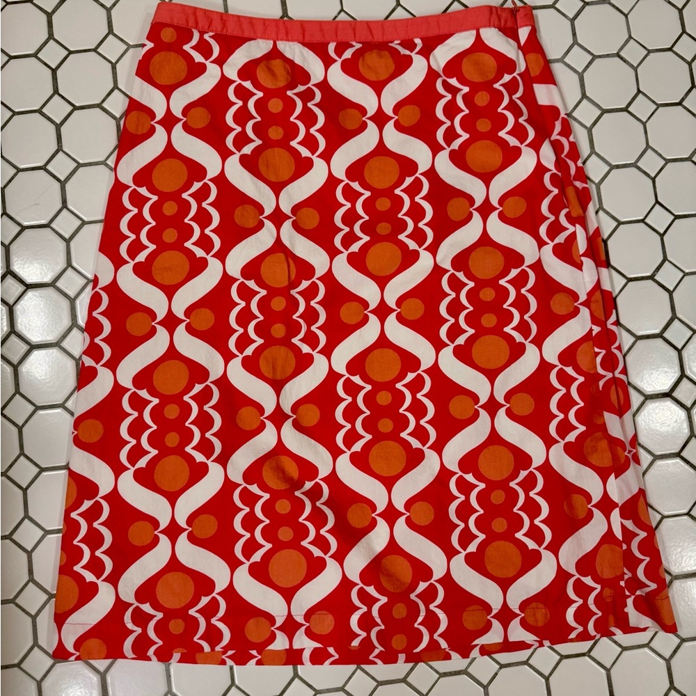 Boden Retro Pring Pink & Orange Geometric A-Line Skirt